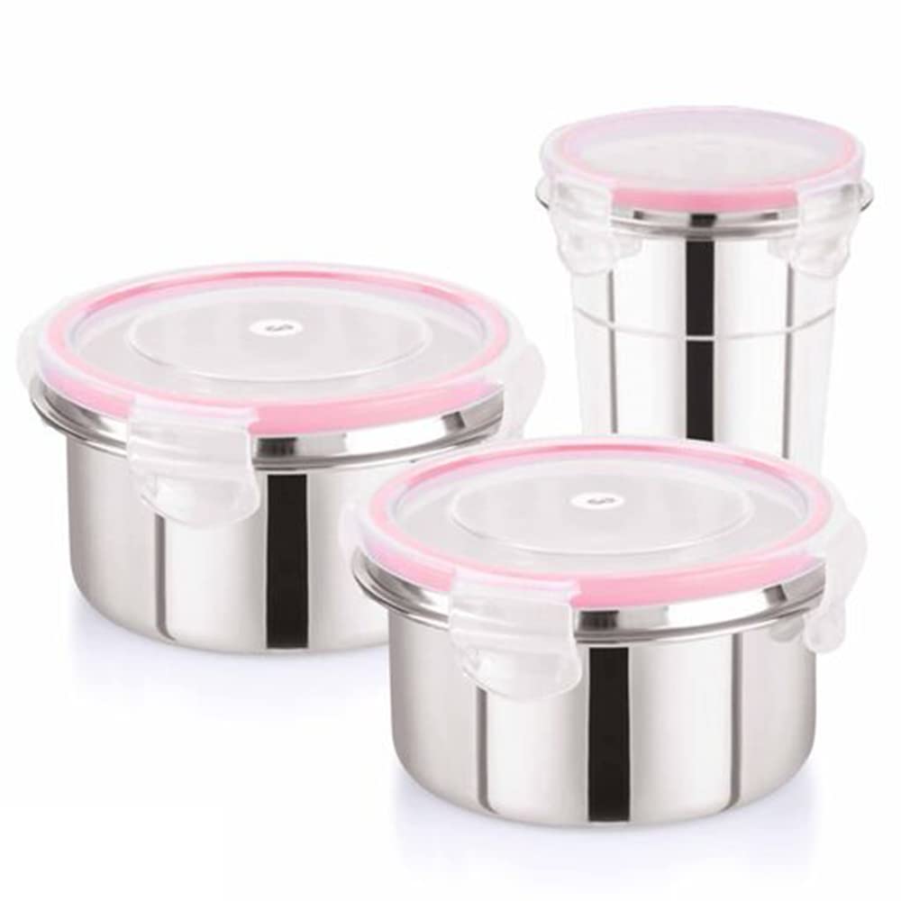 Foliam Leak Proof Click And Seal Lock Stainless Steel Storage/Air Tight Tiffin Container/Lunch Container With Lid (Tumbler 600+2