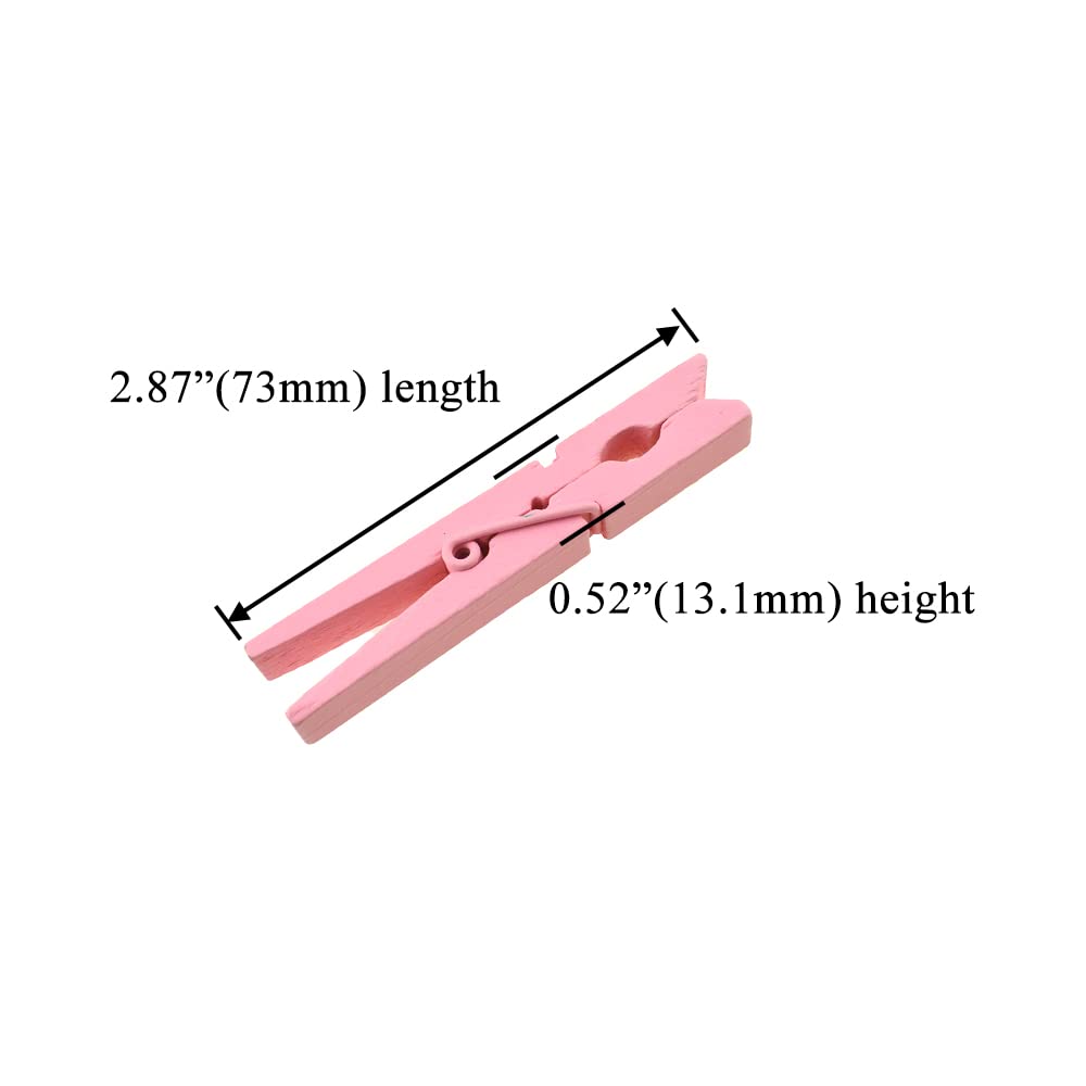 HAHIYO Pink Wooden Clothes Pins Clothespins Small Aviod Fall Apart 2.87 Inches Length 16 Pack Strong Springs No Rust No Discoloration for Laundry Bathroom DIY Craft Photos Food Opened Bags
