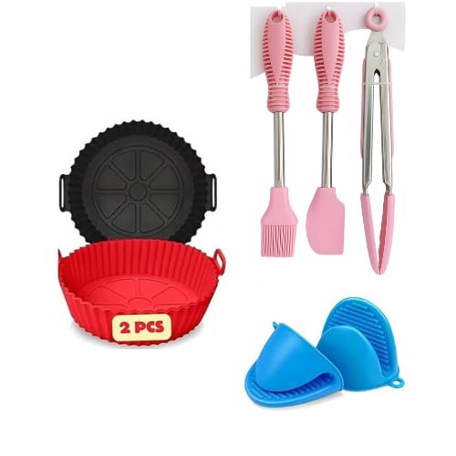 Round Air Fryer Package  6 Pack Air Fryer Liners & Accessories  Food Grade BpaFree Reusable Silicone Baskets/Pots/Liners With
