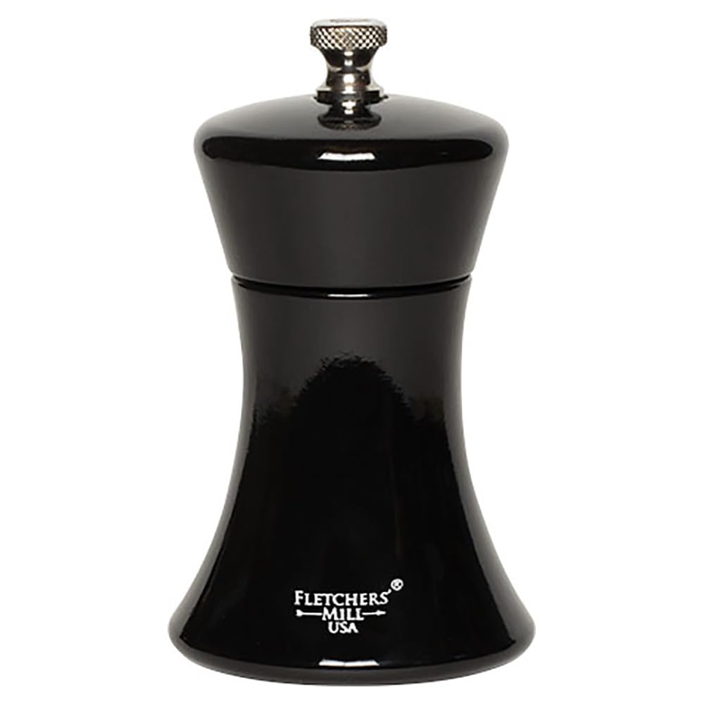 Fletchers' Mill Sierra Pepper Mill, Black - 4 Inch, Adjustable Coarseness Fine To Coarse, Made In U.S.A.