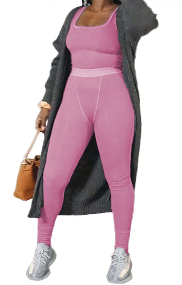 Licobod Womens Workout Outfits 2 Pieces Ribbed Shorts Set High Waist Bodycon Leggings And Sleeveless Tank Top Gym Tracksuit