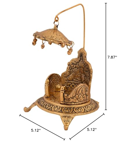 Achleshwar Gold Plated Metal Singhasan With A Detachable Umbrella For Kanha,Ganesh,Ladoo Gopal Idols.|Home||Pooja||Chowki||Antiq