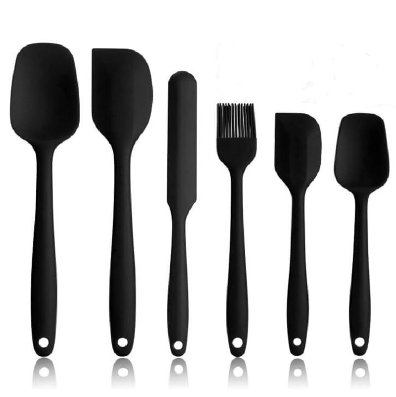 6Piece Black Silicone Spatula Set  HeatResistant Cooking And Baking Utensils With Stainless Steel Core, BpaFree, Safe For No