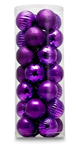 AUXO-FUN Small Size 28ct shatterproof Christmas Ball Ornaments in 4 Classic finishes for Christmas Tree Decoration (Purple, 1.57
