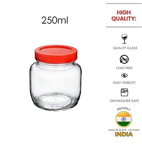 Feelopie Piramal Glass Jar 250 ml Round pickle Jars for kitchen home storage Transparent airtight Glass Containers for Kitchen P