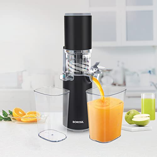 Borosil 130W Easy Cold Press Slow Juicer | Compact Design Portable Less Oxidation, Anti Drip Outlet Lid | Fruit & Vegetable Juic