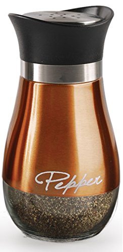 Circleware Cafe Contempo Elegant Glass Salt and Pepper Shakers Dispenser  Clear Bottom Jar Bottle Container with Stainless Steel Top  Perfect for Himalayan Seasoning Herbs Spices  4.4 oz  Copper