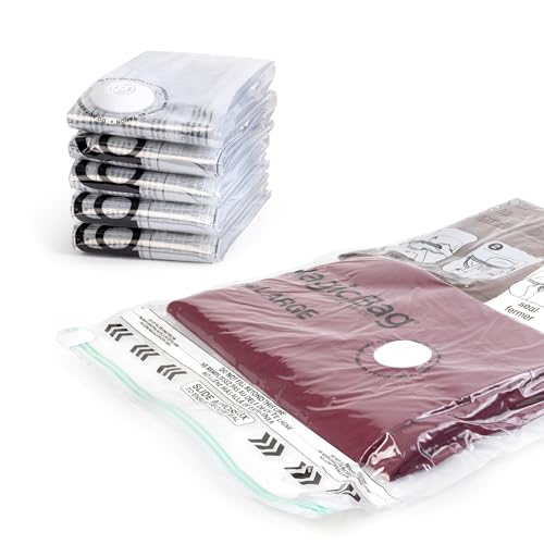 MagicBag 6-Pack Large Flat Vacuum Compression Bags Instant Space Saving Storage - Airtight Double Zipper - Clothing  Pillows  Bedding  Linens  Blankets  Coats - Home Organization and Storage