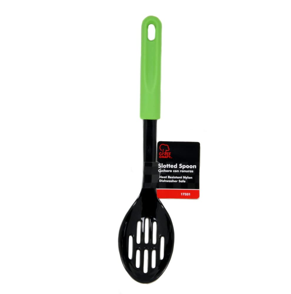 Chef Craft Basic Nylon Slotted Spoon, 11.5 Inch, Green/Black