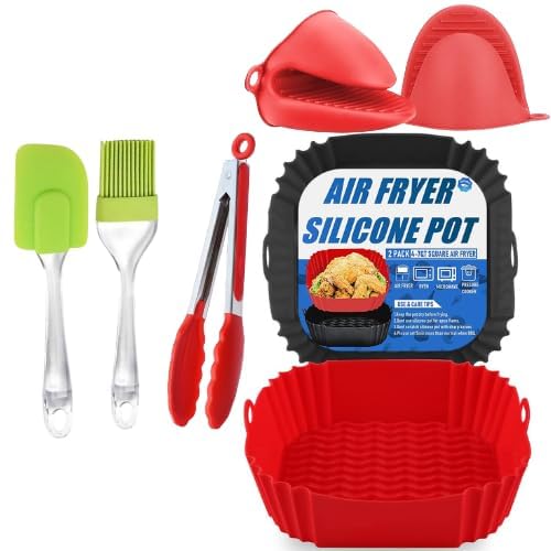 Itusha 3 Air Fryer Silicone Liners & 3 Air Fryer Accessories  7.5 Inch (35 Qt+) Silicone Baskets/Pots/Liners With Oven Mitts, 