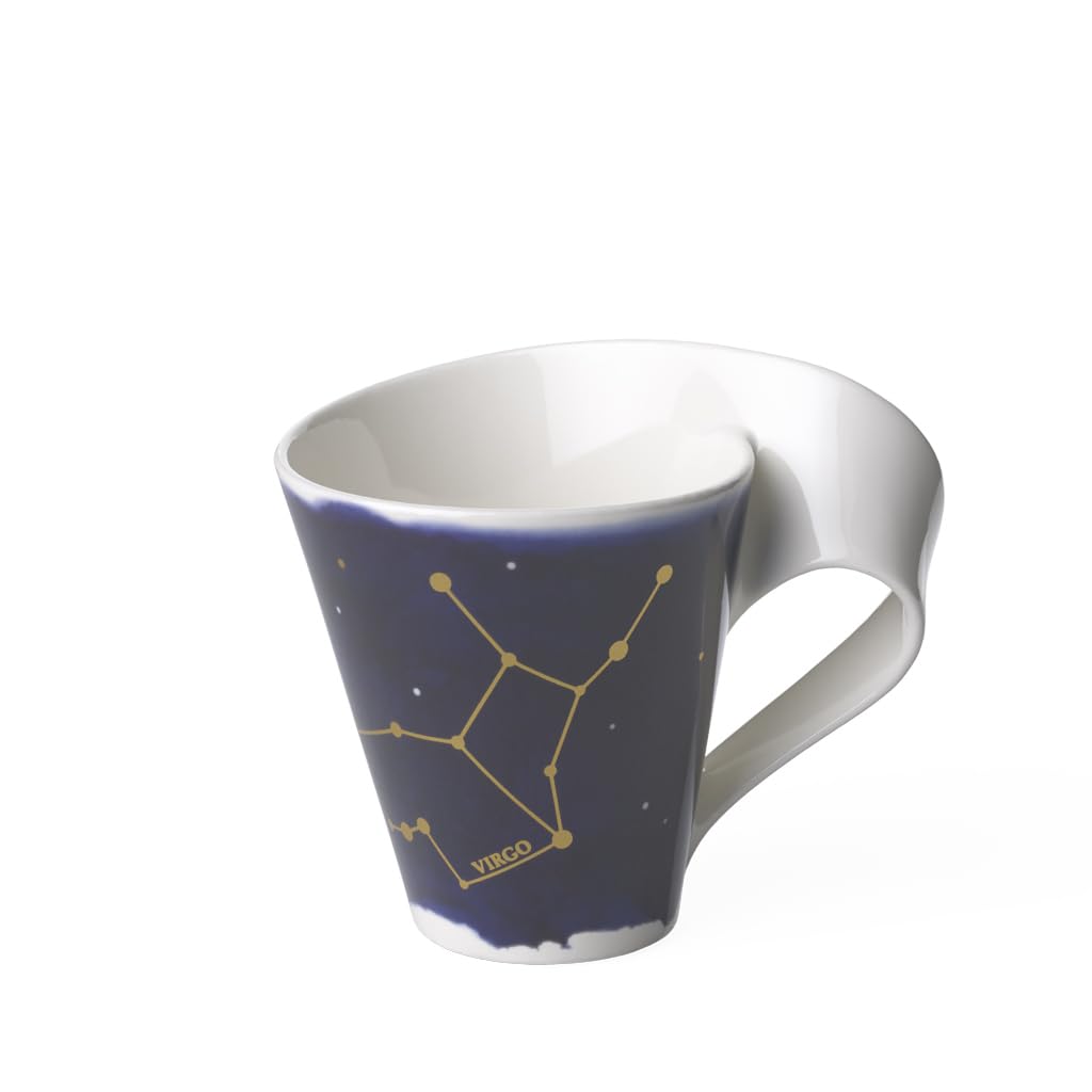 Villeroy & Boch Newwave Stars Handle, Elegant Mug With Virgin Motif, Premium Porcelain, Dishwasher Safe, White/Blue, 300 Ml