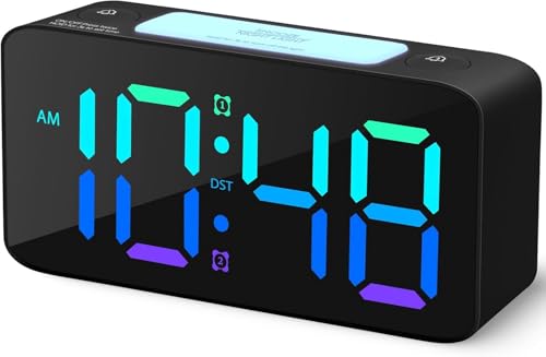 Aerys 9-Inch Digital Alarm Clock, Rgb Color Display, Night Light Dimmer, Usb Ports, Super Loud Alarm For Heavy Sleepers, Table C
