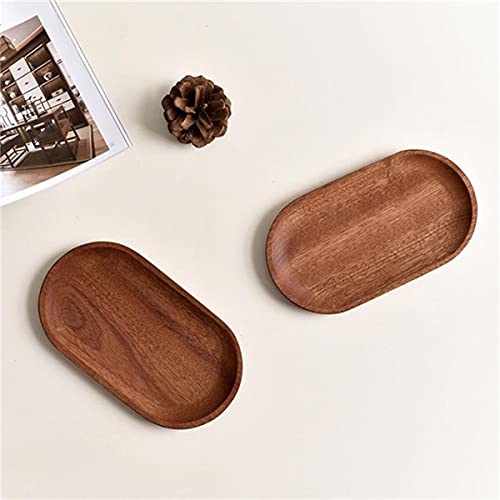 Mini Serving Tray For Jewellery Key Coin Set Of 2, Oval Natural Wood Dessert Cup Tray, Small Wooden Cheese Plate, Tableware Deco