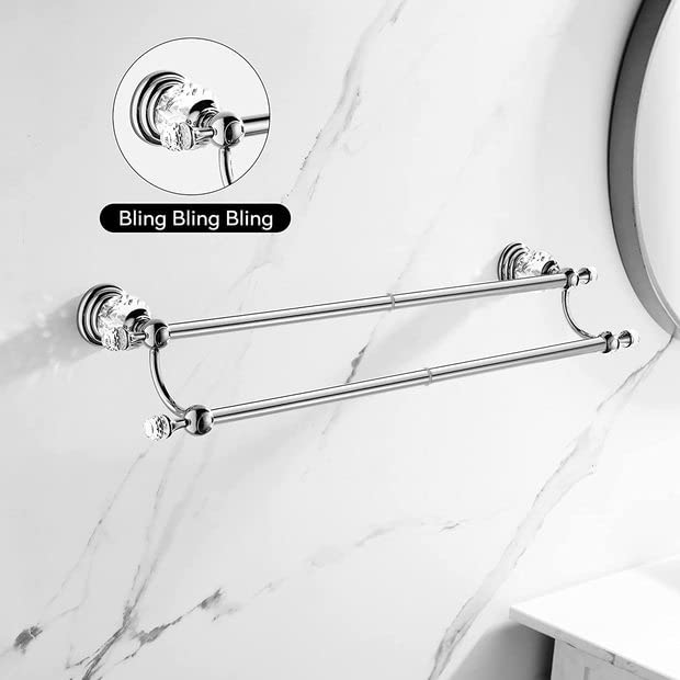 WINCASE Chrome Towel Bar  Adjustable Double Towel Holder  Silver Crystal Bathroom Towel Racks Wall Mounted