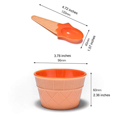 Dessert Bowls, 4 Pack Ice Cream Bowl Spoon Set,Frozen Yogurt Cups With Spoons Durable Plastic Candy Color Lovely Dessert Bowl Di