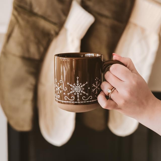 Sweet Water Decor Gingerbread Coffee Mug, 14oz Stoneware, Brown, Dishwasher & Microwave Safe, Holiday Winter Cup for Coffee & Tea