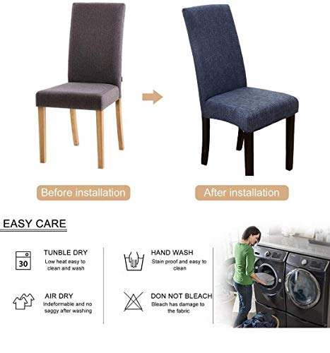 Lukzer Polyester Elastic Chair Cover (Dark Blue Lining) Stretchable Removable & Washable Dining Chair Cover Protective Seat Slip