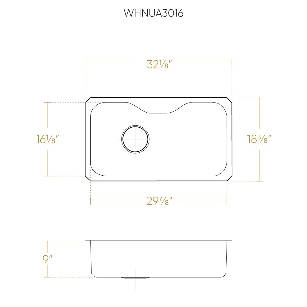 Whitehaus Whnua3016-Bss Noah'S Collection 32 1/2-Inch Single Bowl Undermount Sink, Brushed Stainless Steel
