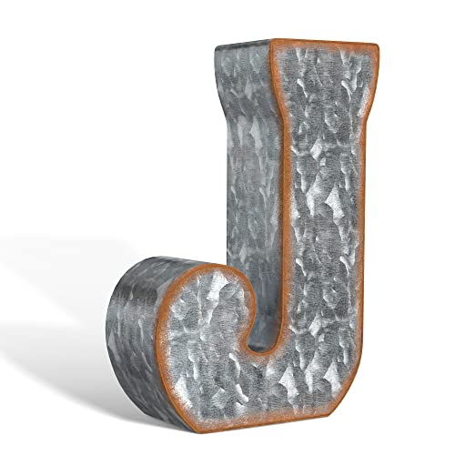 Galvanized Metal Letters For Wall Decor - 3D Letter J For Hanging Or Freestanding - Unique Blend Of Rustic, Vintage, Western, An