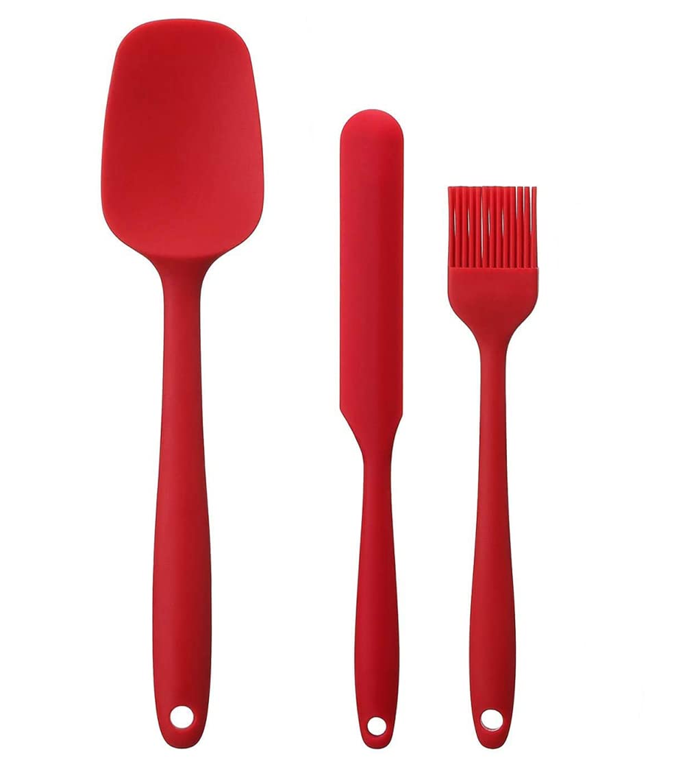 Fs Cool 3 Pcs Silicone Spatula Set, Rubber Spatulas Non Stick & Heat Resistant Kitchen Utensils Set For Baking Cooking Mixing Ca