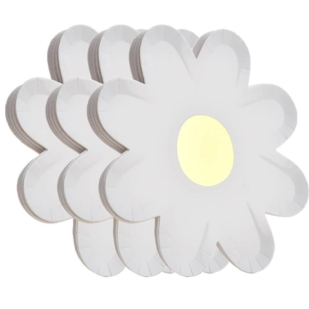 30 Pieces Daisy Flower Shape Disposable Plates 7Inch Paper Plates Party Tableware Daisy Food Tray Daisy Party Dessert Plates For