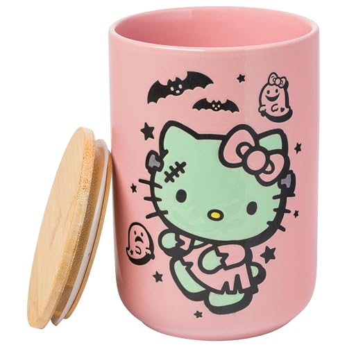 Silver Buffalo Sanrio Hello Kitty Halloween Spooky Frankenstein Frankenkitty Ceramic Cookie Snack Candy Jar With Airtight Bamboo