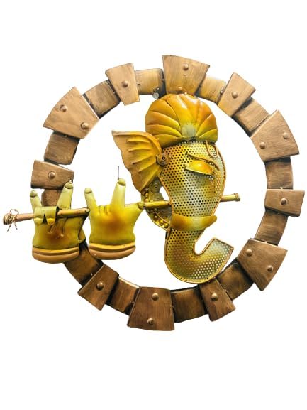 The Handicraft Store Murli Ganesha Round Framed | Wall Decorative item for Living Room,Kids Room, Hall,Office