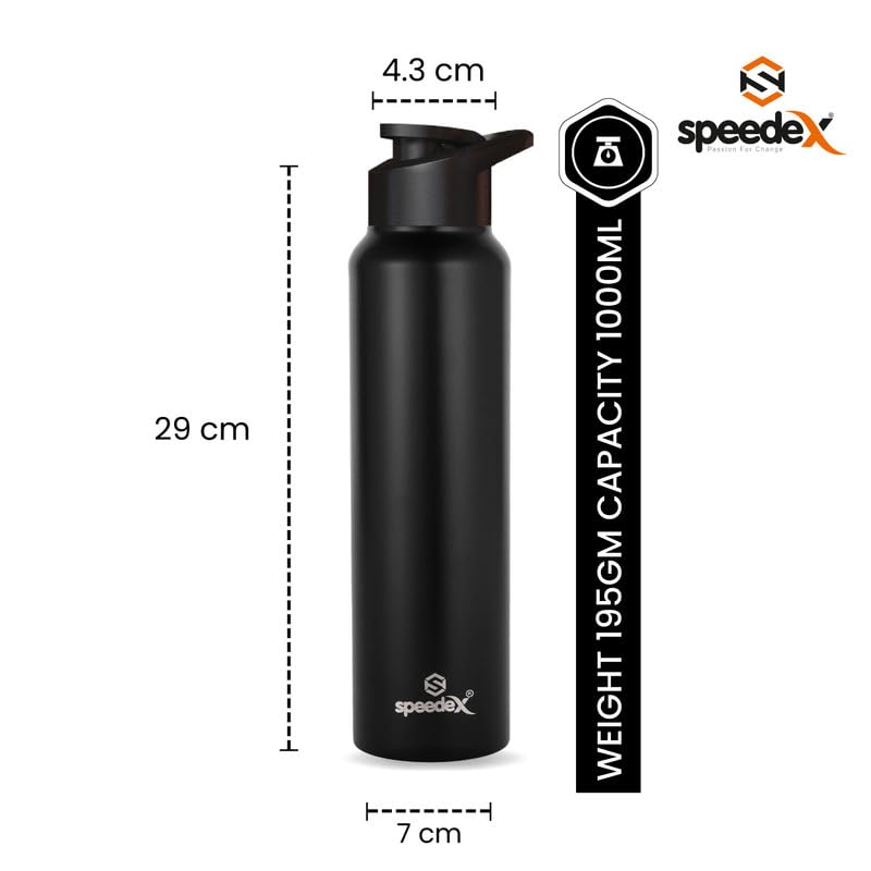Peachberry Stainless Steel Fridge Water Bottle/Refrigerator Bottle/Thunder With Sipper Cap (Black, Pack Of 1)