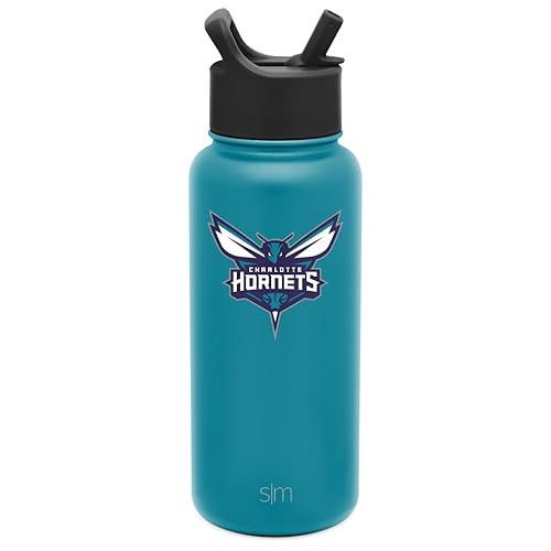 Simple Modern Officially Licensed Nba Charlotte Hornets Water Bottle With Straw Lid | Vacuum Insulated Stainless Steel 32Oz Ther