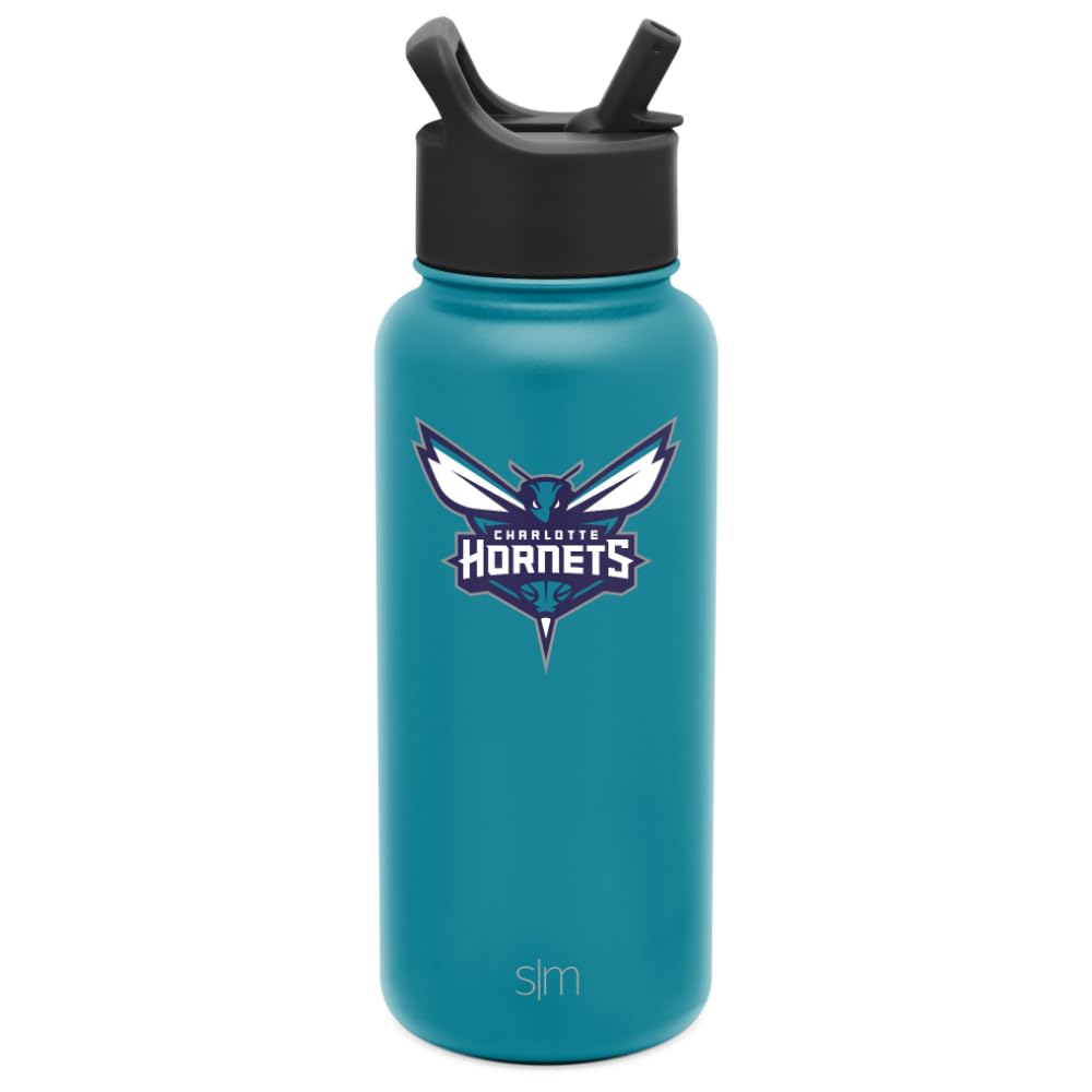 Simple Modern Officially Licensed Nba Charlotte Hornets Water Bottle With Straw Lid | Vacuum Insulated Stainless Steel 32Oz Ther