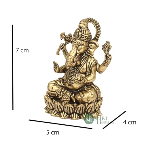 Indicast Brass Ganesha Idol For Good Luck & Worship | 3 Ganpati Hindu God Statue Figurine Perfect For Decoration Puja & Gifting