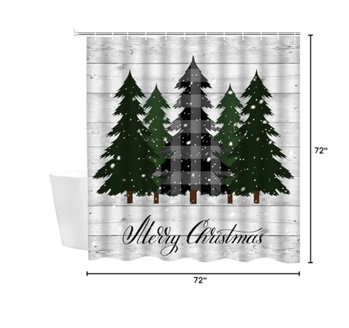 Dmtty Merry Christmas Shower Curtain Farmhouse Decor Black Green Buffalo Check Plaid Christmas Tree Bathroom Curtain Fabric Bath