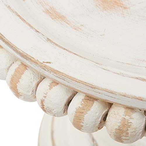 Mud Pie 47100002 Farmhouse Washed Beaded Wood Pedestal Paper Towel Holder, 16'' X 6'' Dia, White, Grey
