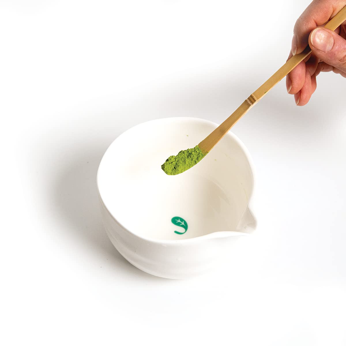 Jade Leaf Matcha Traditional Porcelain Tea Bowl With Pour Spout - Hand Made Porcelain With White Matte Glaze - For Perfectly Whi