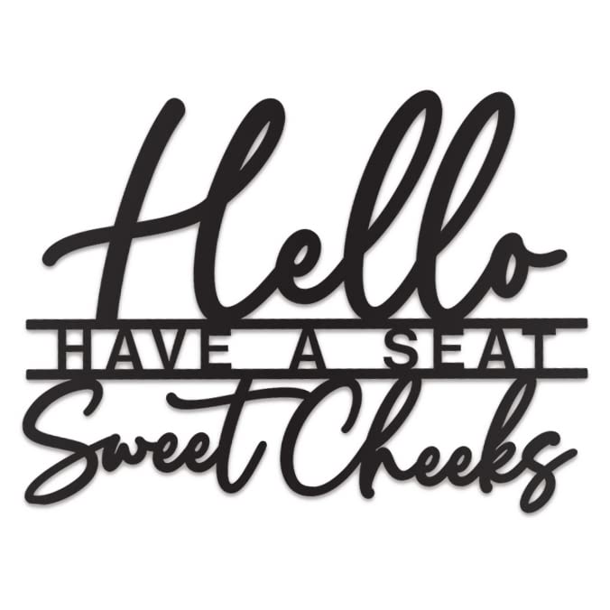 Vivegate Hello Sweet Cheeks Sign Metal Black Bathroom Wall Decor - 15x11 Black Bathroom Wall Decor Modern Hello Sweet Cheeks Far