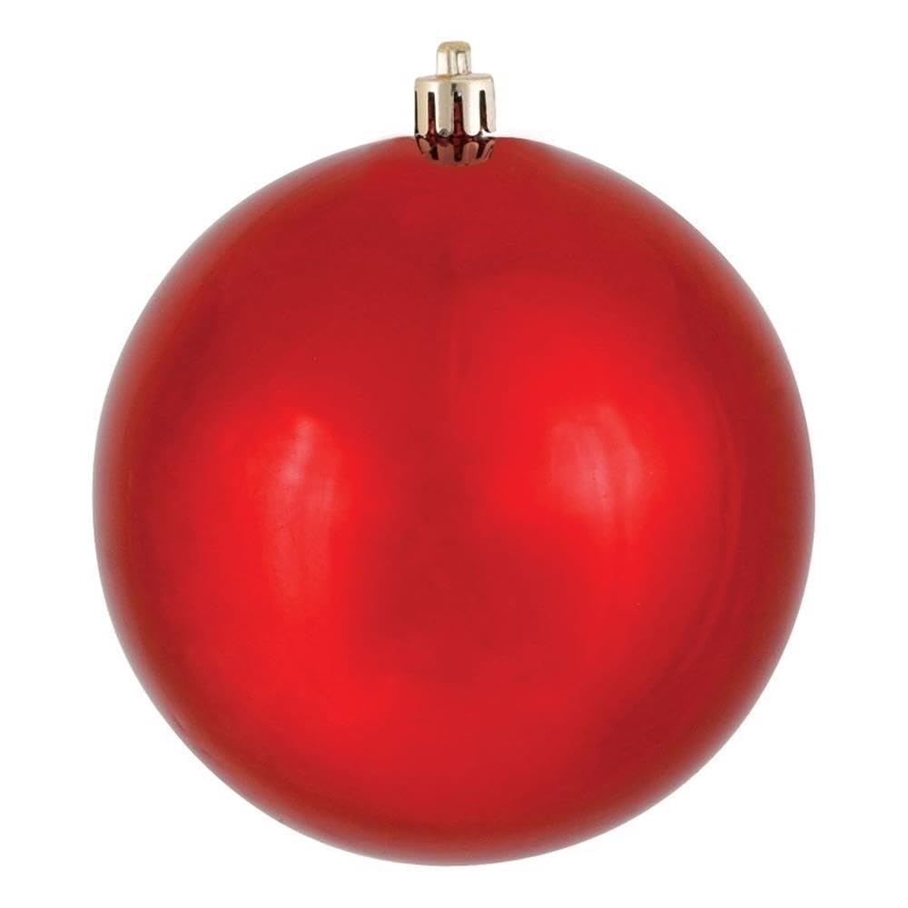 Vickerman Drilled UV Shiny Ball Ornaments, 6-Inch, Red, 4-Pack
