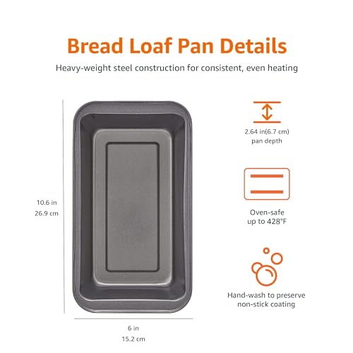 Amazon Basics Rectangular Baking Bread Loaf Pan, 9.5 X 5 Inch, Set Of 2, Gray