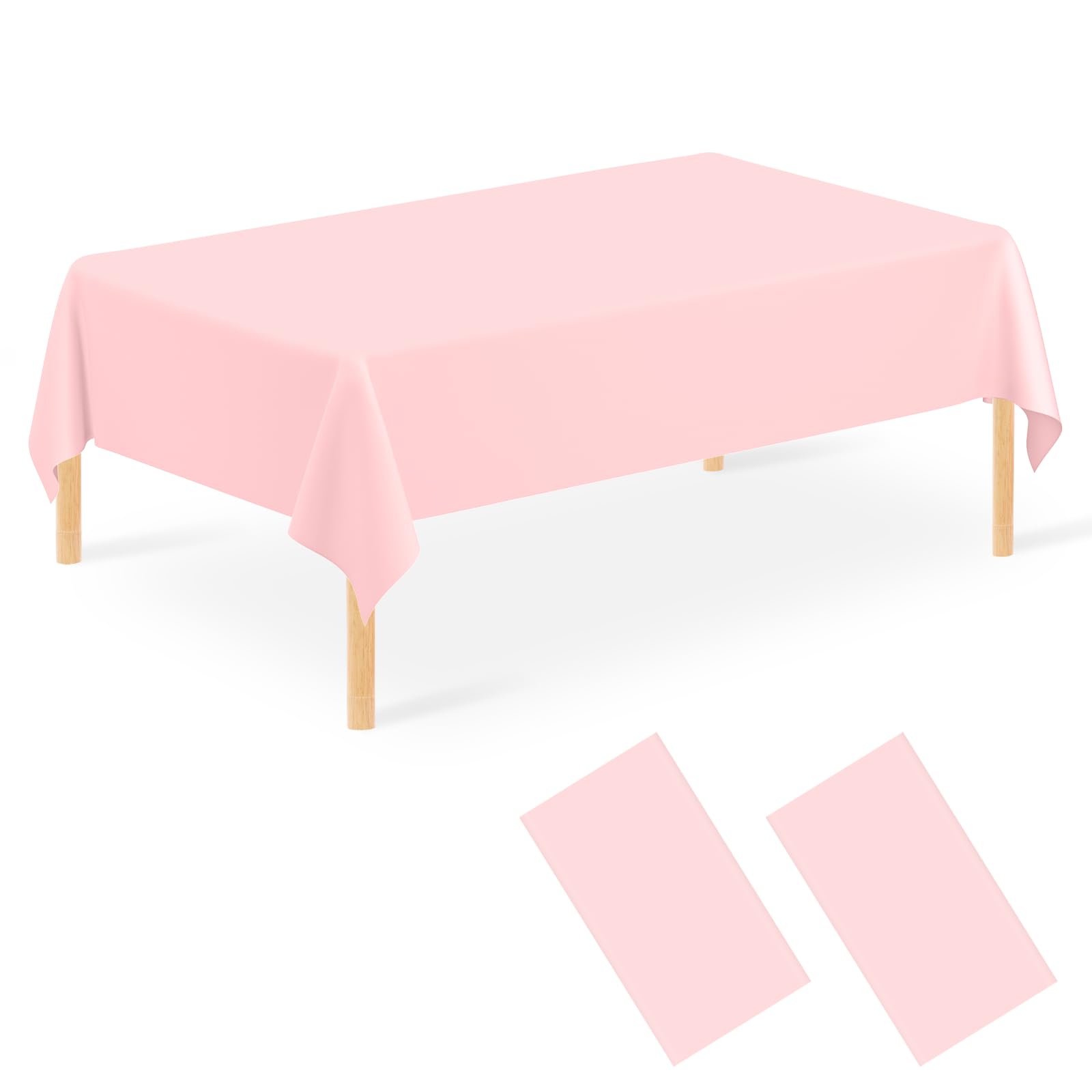 JCTHKUKU 2 Pack Plastic Pink Tablecloths Disposable Table Covers 54 x 108 Baby Pale Pink Pastel Table Cloths for Parties Bridal 