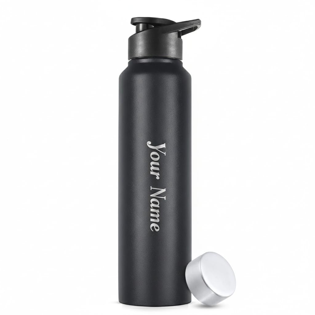 Pexpo Chromo 1000 Isi Certified Stainless Steel Customisable Sports/Fridge Water Bottle With Dual Cap - 950Ml | Single Wall | Li