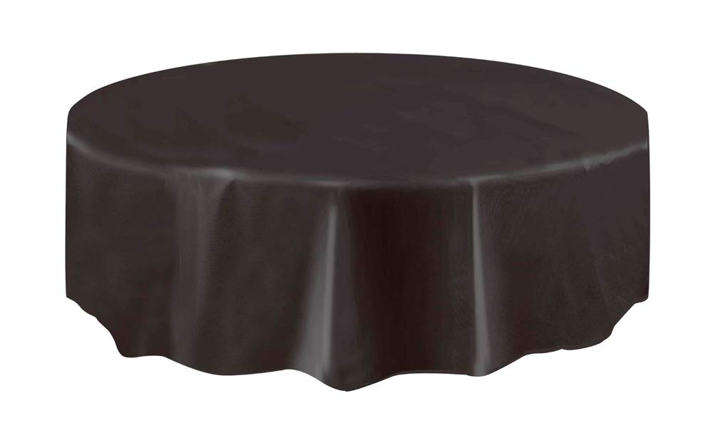 Elegant Black Solid Round Plastic Table Cover (84'')- Premium Waterproof Tablecloth - Perfect For Parties & Events, 1 Pack