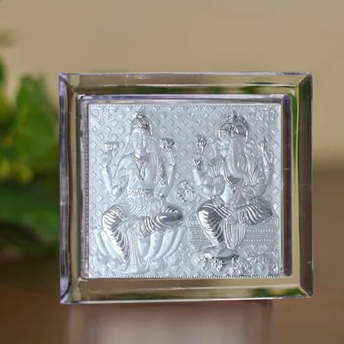 Shijpik 999 Pure Silver 8X6Cm Laxmi & Ganesh Frame, Home Decor, Murti, Silver Gift Item, Statue Suitable To Store In Pooja Room,