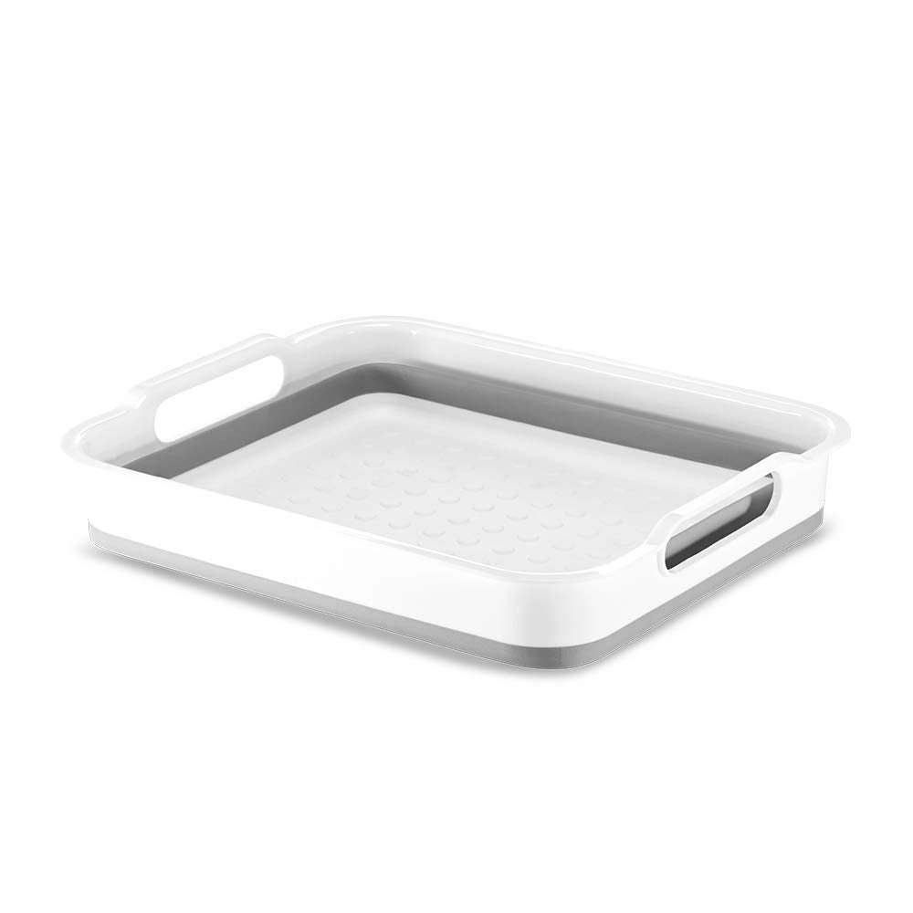 Madesmart Collapsible Dishwashing Basin With Handles, Plastic Pop-Up Dish Wash Basin For Kitchen Counters, Gray/White