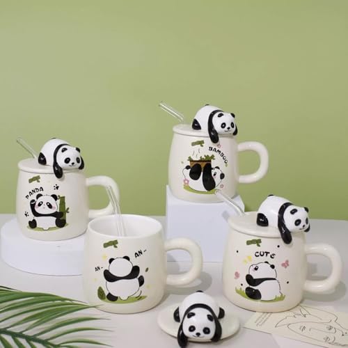 Vasukie Panda Coffee Mug With Lid & Glass Spoon, Mugs For Coffee, Rakhi For Brother, Birthday Gift, Ceramic Mug, 3D Panda Coffee