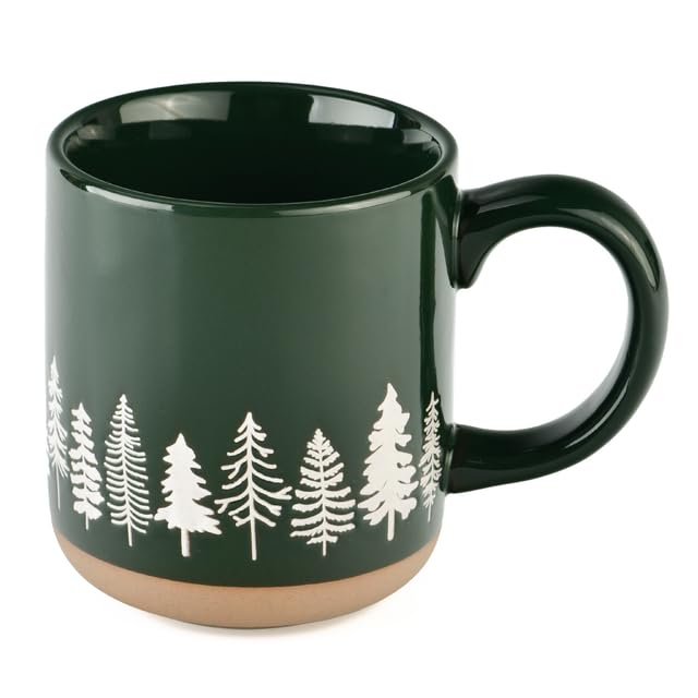 Sweet Water Decor White Pine Trees Coffee Mug, 14oz Stoneware Christmas Mug, Dishwasher & Microwave Safe, Large Holiday Winter C