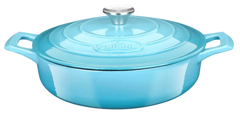 La Cuisine 3175MB Enameled Cast Iron Covered Braiser, Saute Pan Casserole Pan, 3.75 Quart (QT), Matte Black Enamel Interior - Te