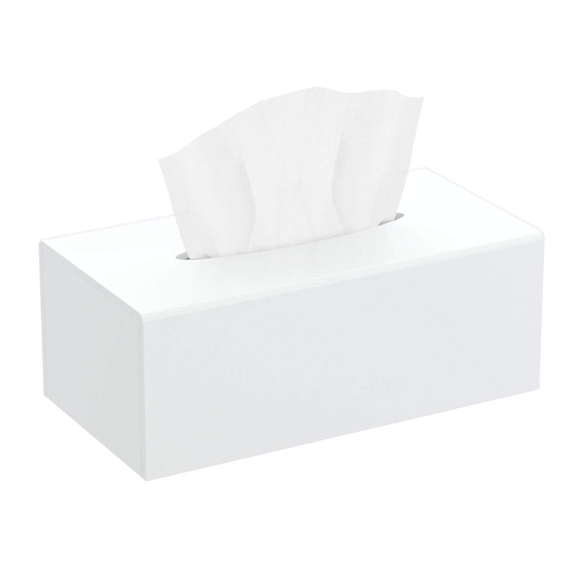 Hiimiei Tissue Box Cover, Acrylic Tissue Holder Napkin Dispenser For Home Office Restaurant Desk Decor, White Rectangular 9.8X5.