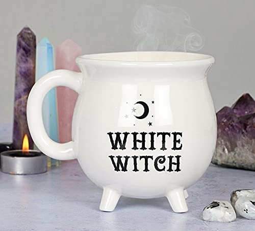 Ebros Wicca Sacred Crescent Moon And Stars White Witch Cauldron Mug Cup With Handle 14oz Coffee Tea Drink Cup Mugs Witches Occul