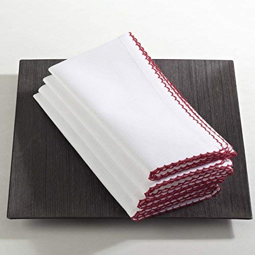 SARO LIFESTYLE 1442 Recotting Collection Whip Stitched Design Dinner Napkins  Red-Set of 4 Pcs  20''  4 Pieces