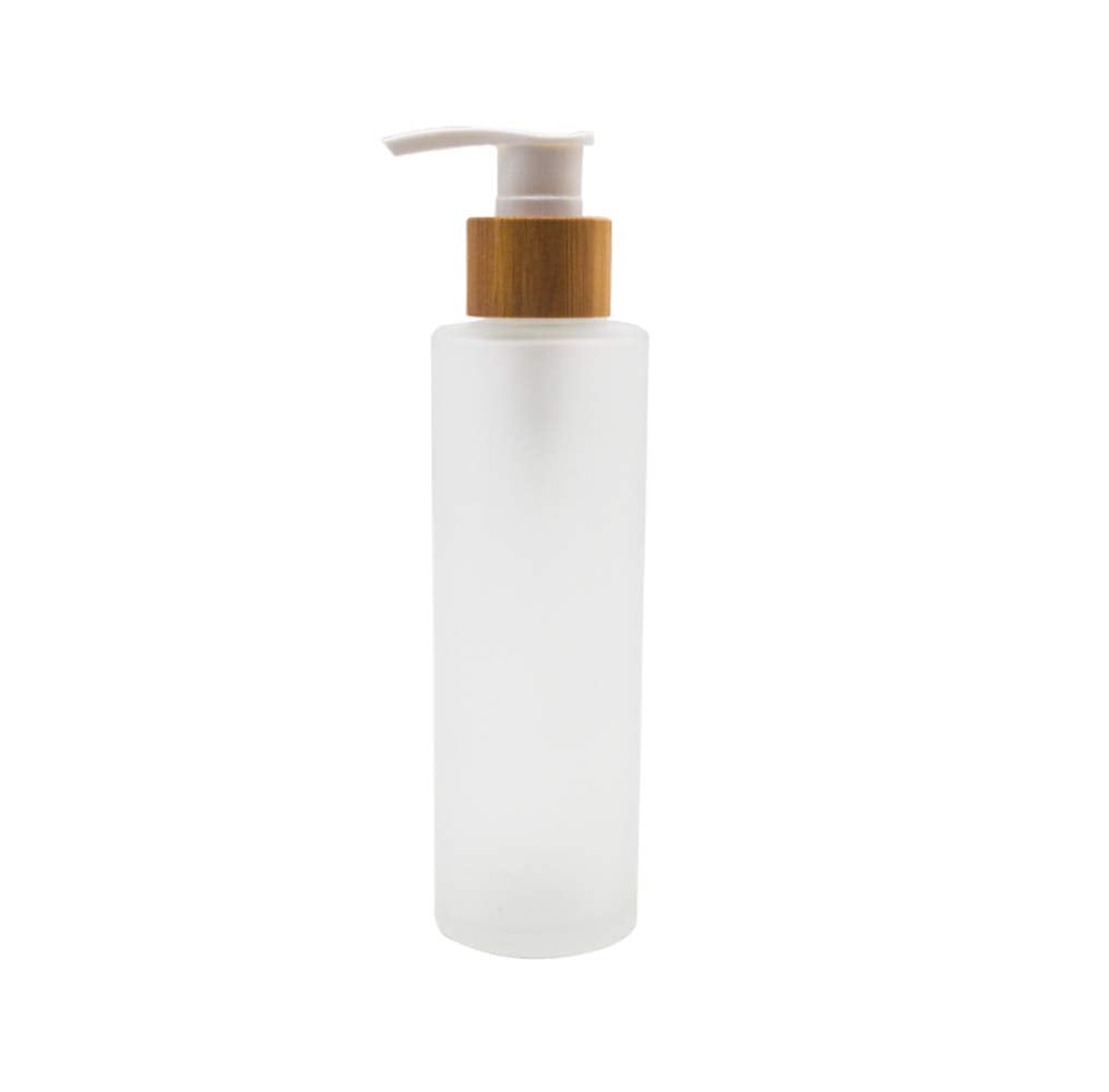 1Pcs 120Ml/4Oz Frosted Glass Pump Bottles Empty Refillable Press Pump Bottle With Bamboo Pump Head Toiletries Storage Containers