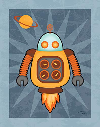 Adorable Robot Poster Set; Kids Room Decor; Four 8X10In Mounted Prints